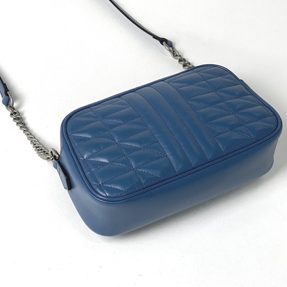 Gucci GG Marmont Chain Shoulder Bag Quilted Leather Blue - Picture 2 of 7